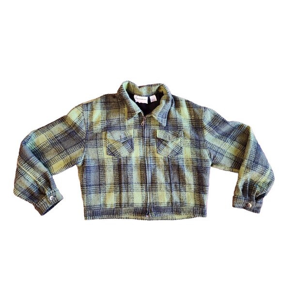 Vintage Phenomenom Womens Wool Jacket Green Plaid Size Large L Full Zip RARE - Picture 1 of 16